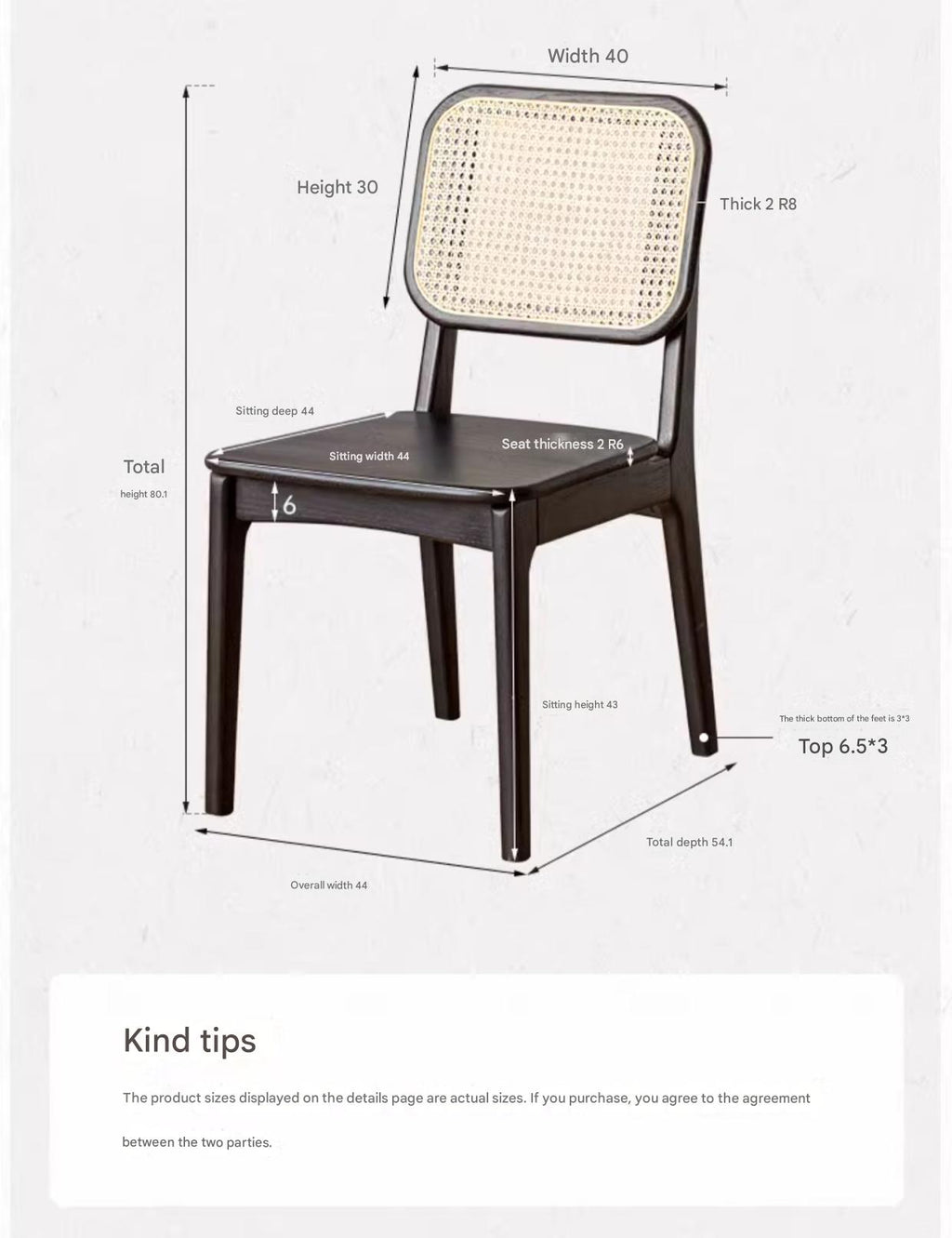 4 pcs Oak Solid Wood Back Rattan Dining Chair