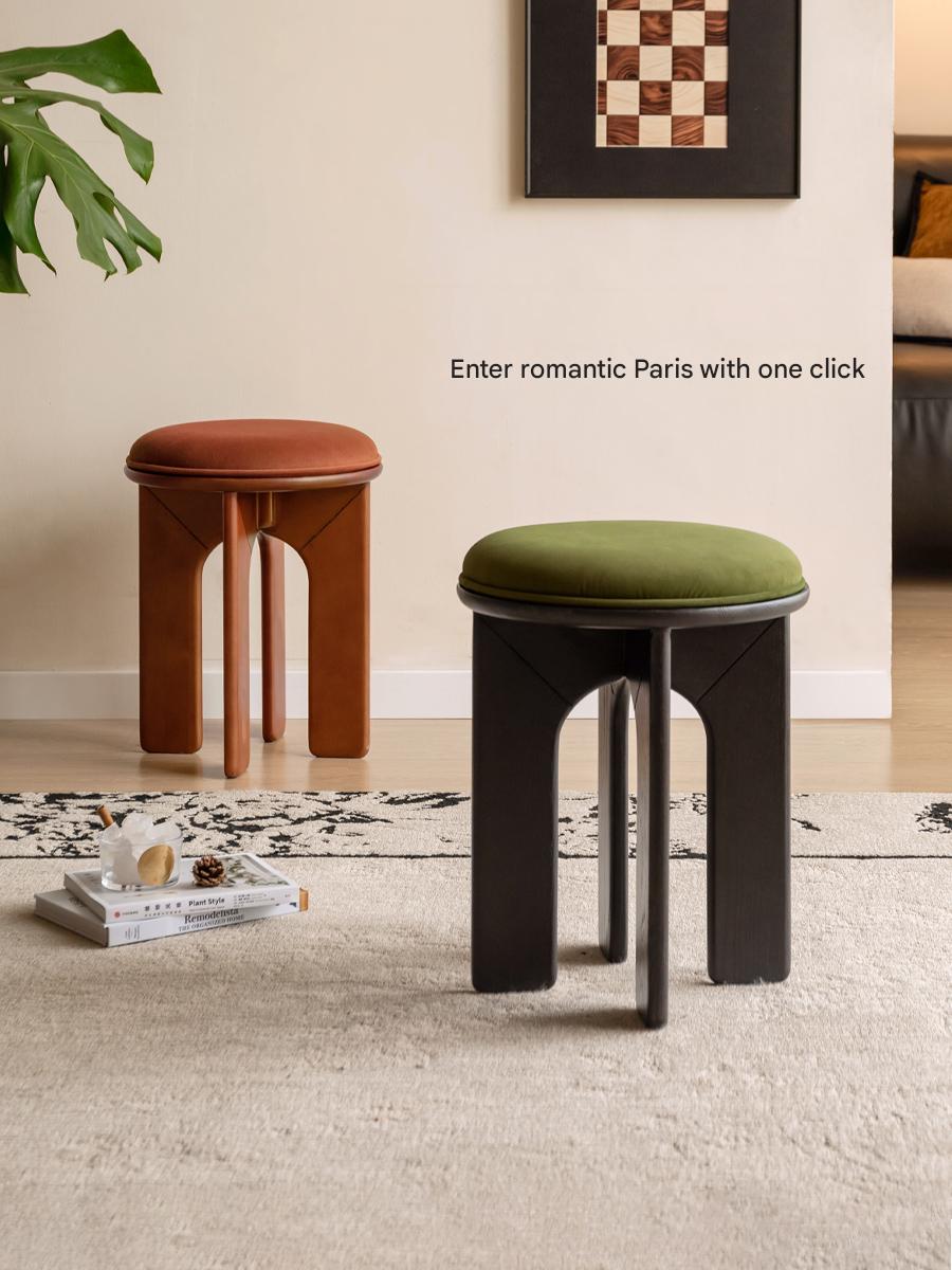 Oak, Beech Solid Wood, Solid RubberWood French Retro Round Stool