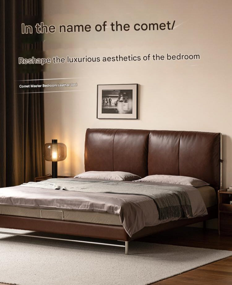 Leather Italian Light Luxury Brown Double Bed