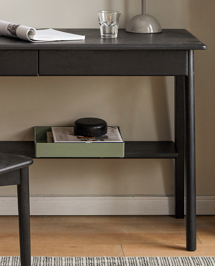 Oak Solid Wood Black Office Desk With Drawer