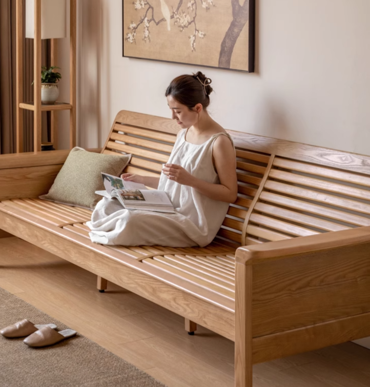 Ash Solid Wood Dual-purpose Fabric Sofa.