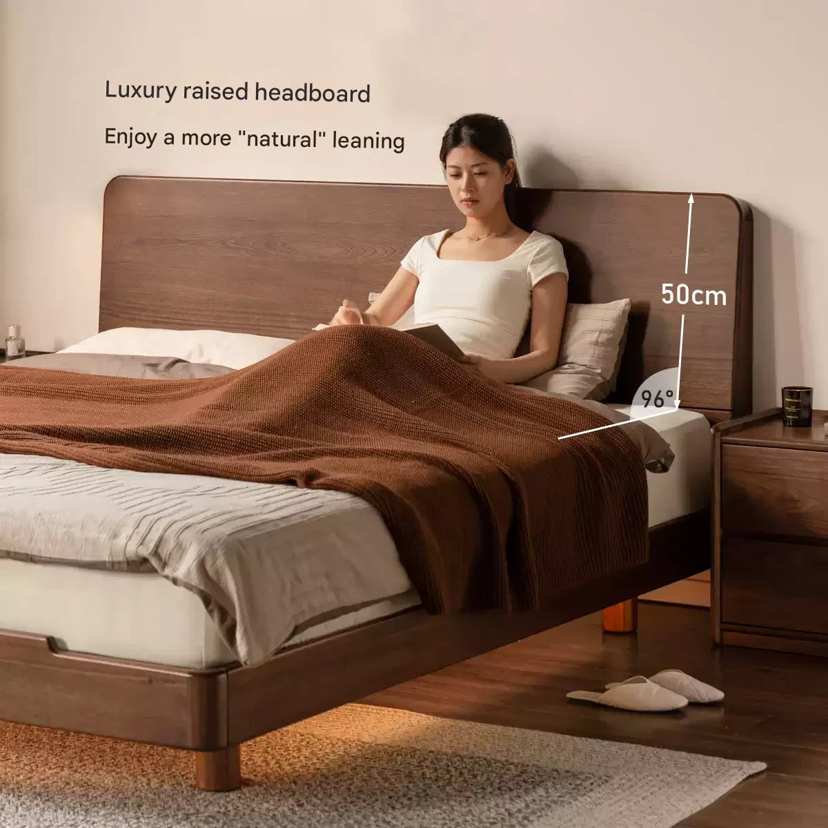 Sandalwood solid wood modern simple luminous multifunctional bed