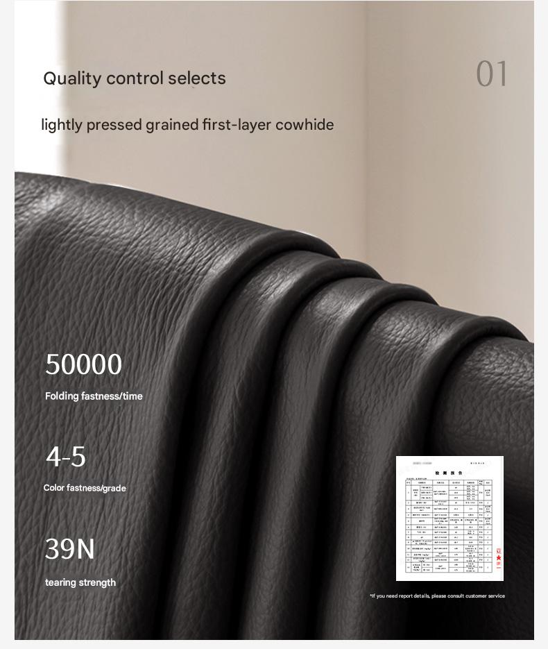 Leather Italian Light Luxury Black Straight Line Sofa.