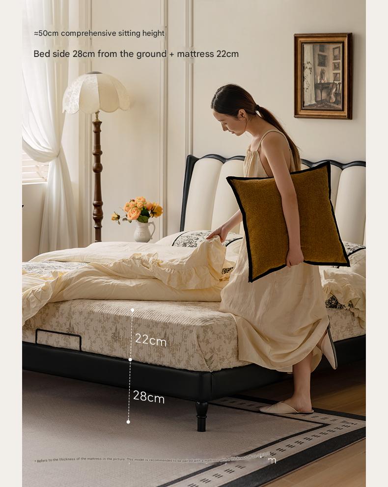 Ash Solid Wood Genuine Leather French Retro Art Bed