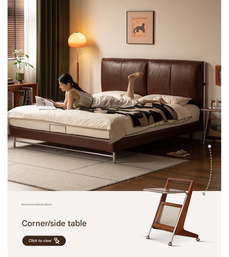 Leather Italian Light Luxury Brown Double Bed