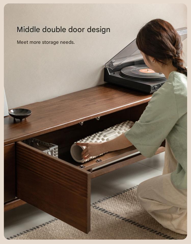 Black Walnut, Oak Solid Wood Floor TV Cabinet.