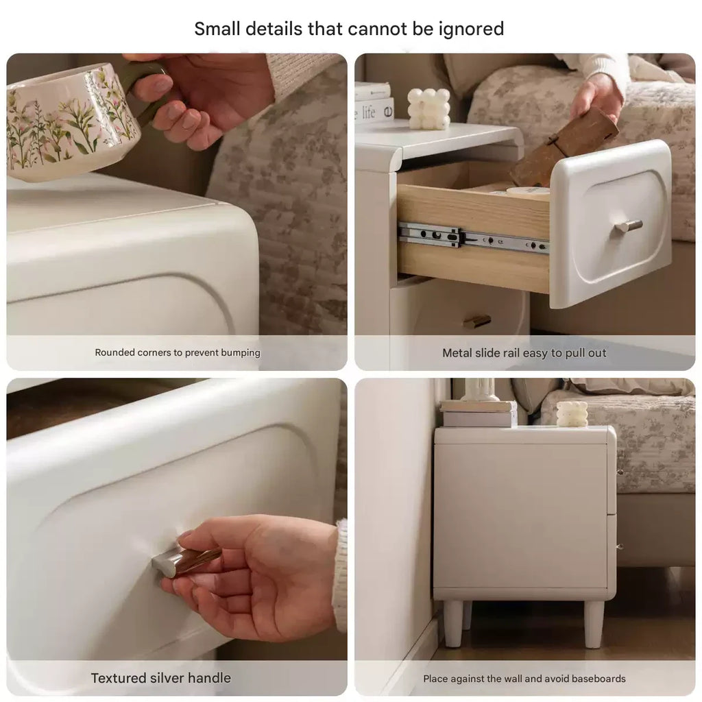 Solid Rubberwood French Cream Nightstand