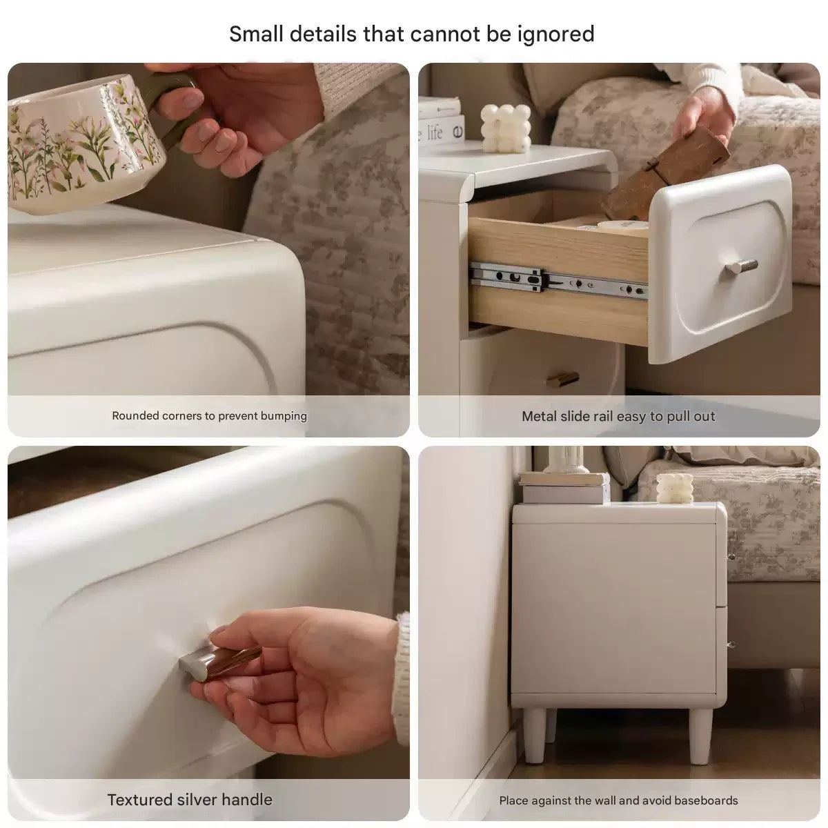 Solid Rubberwood French Cream Nightstand