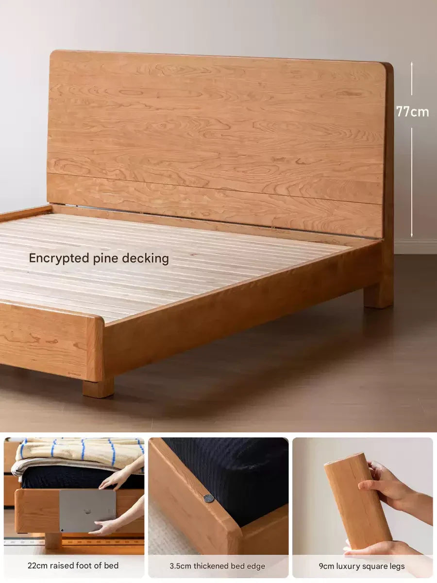 Cherry Solid Wood Modern Multifunctional Night Light Double Bed