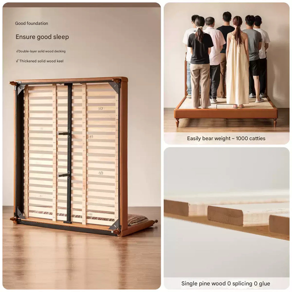 Ash Solid Wood Fabric Retro Edge Detachable Washable Soft Leaning Bed