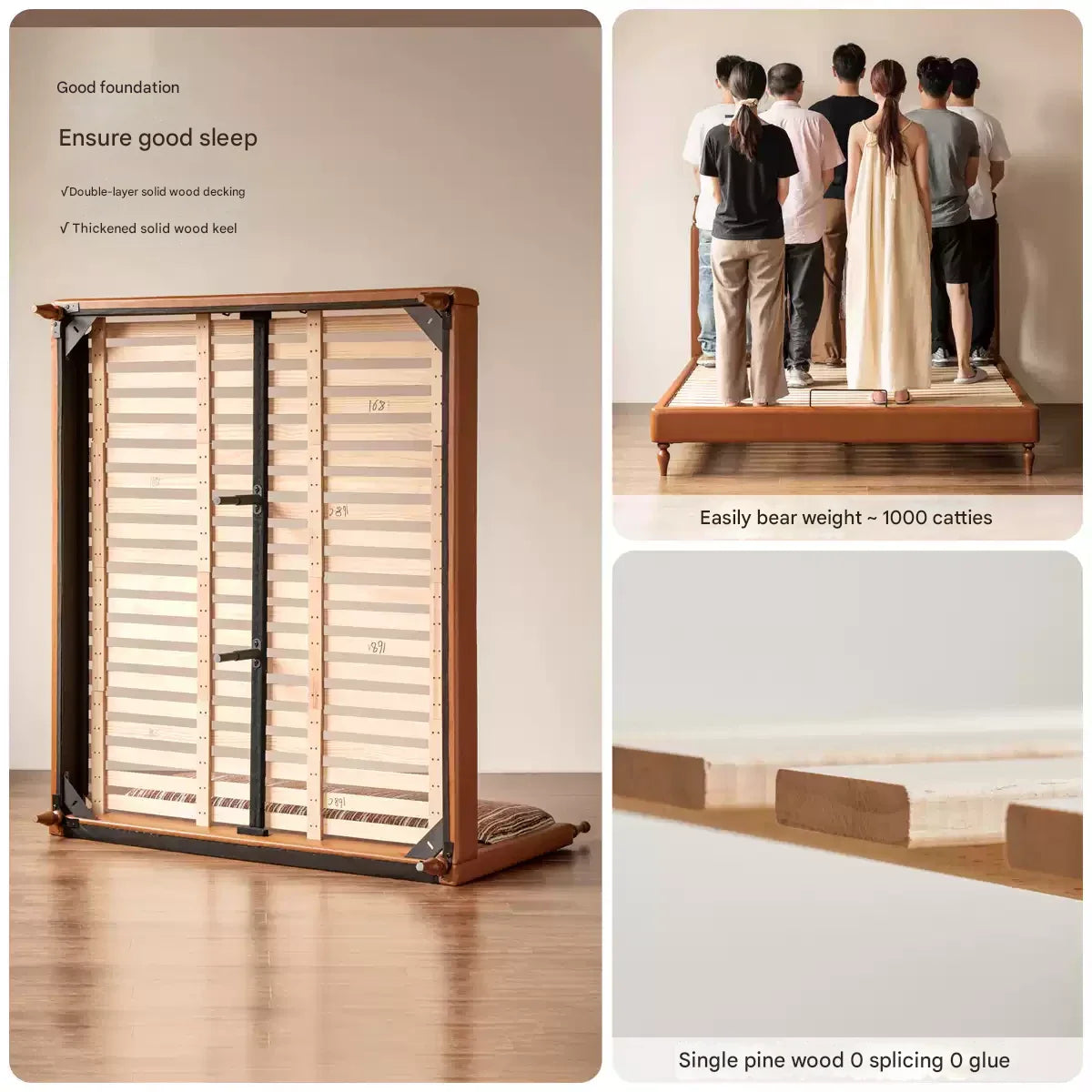 Ash Solid Wood Fabric Retro Edge Detachable Washable Soft Leaning Bed