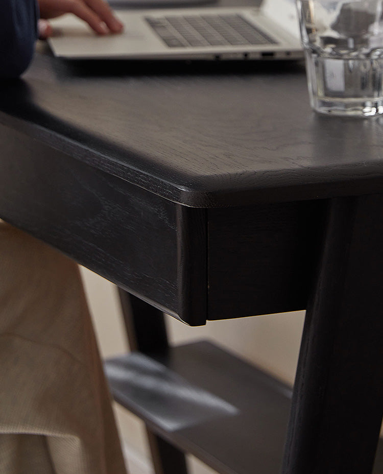 Oak Solid Wood Black Office Desk With Drawer