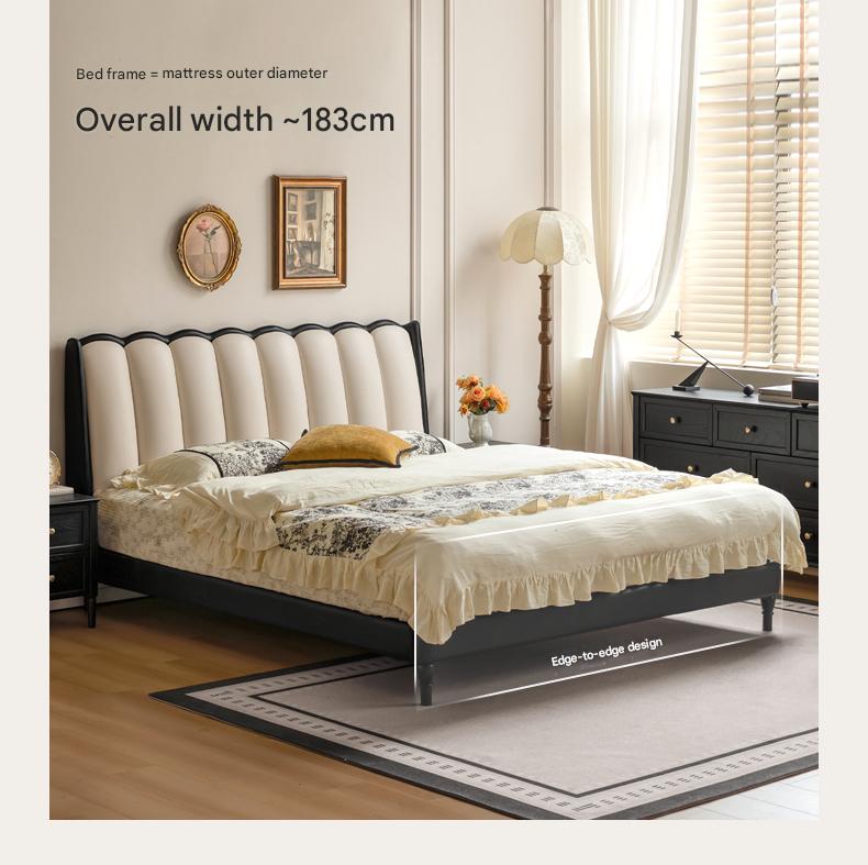 Ash Solid Wood Genuine Leather French Retro Art Bed