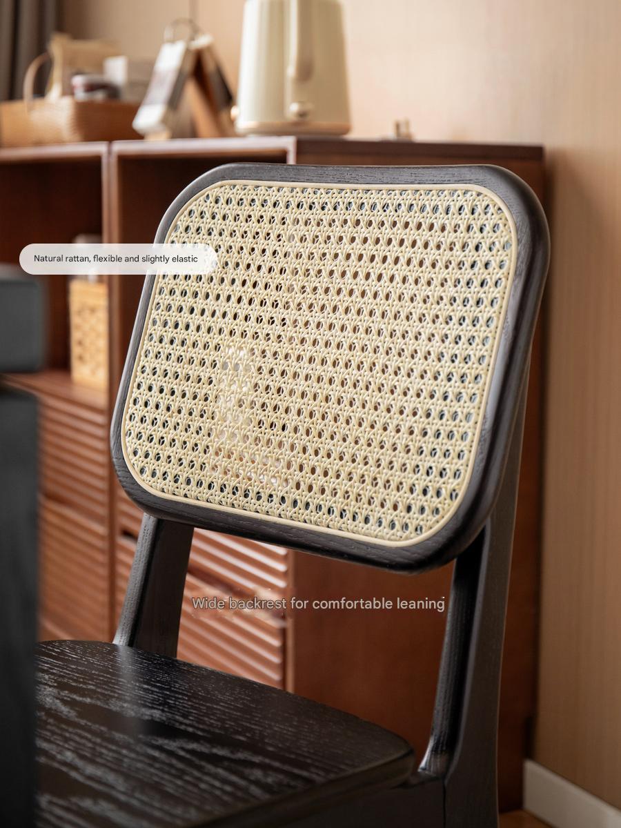 4 pcs Oak Solid Wood Back Rattan Dining Chair