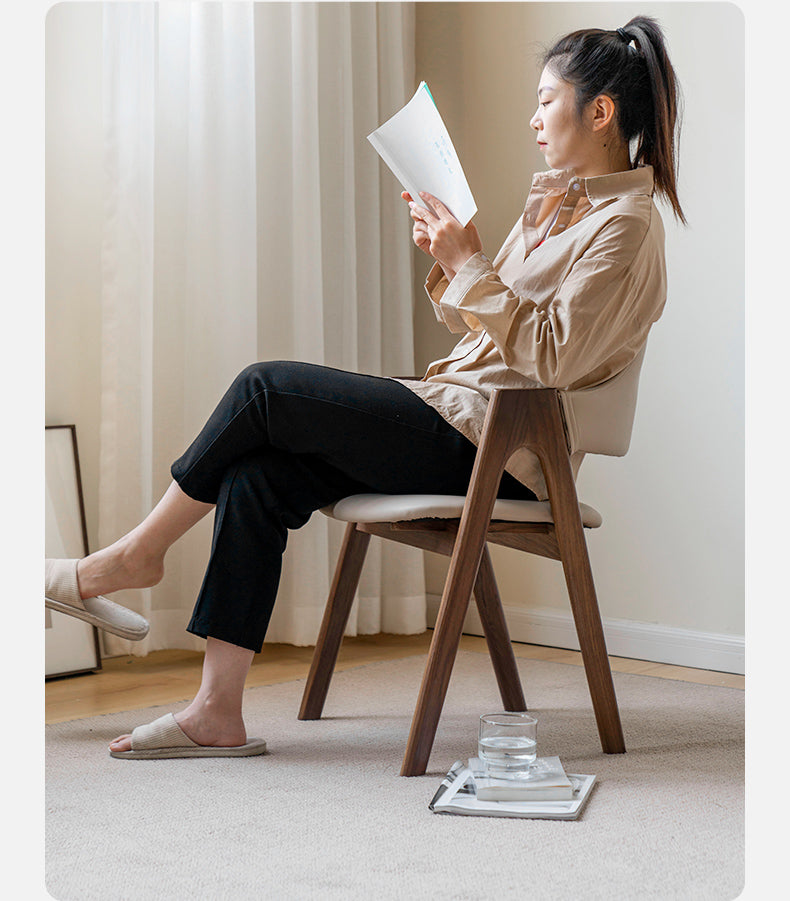 2 pcs Black Walnut Solid Wood, Organic Leather, Armchair