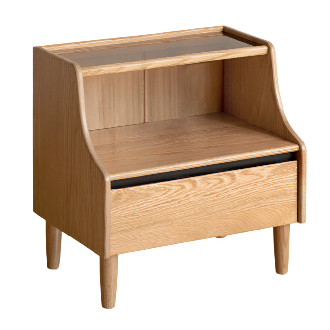 Rubberwood, Oak Solid Wood Log Style Nightstand