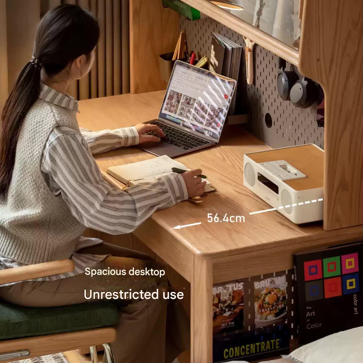 Oak Solid Wood Modern Computer Desk With Shelf