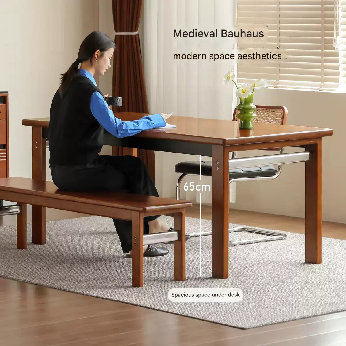 Poplar Solid Wood Bauhaus Retro Antique Style Dining Table