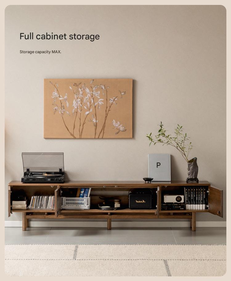 Black Walnut, Oak Solid Wood Floor TV Cabinet.