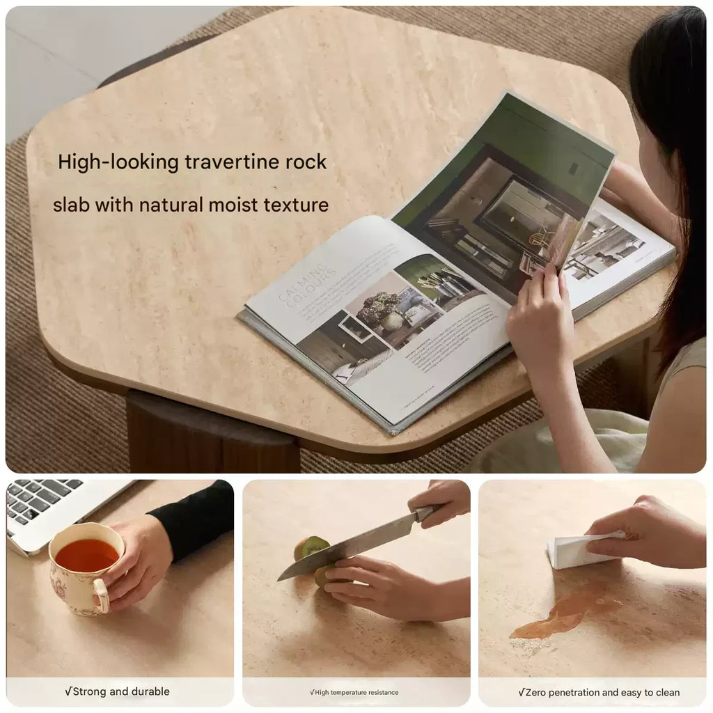 Sandalwood, Black Walnut Solid Wood Rock Plate Coffee Table