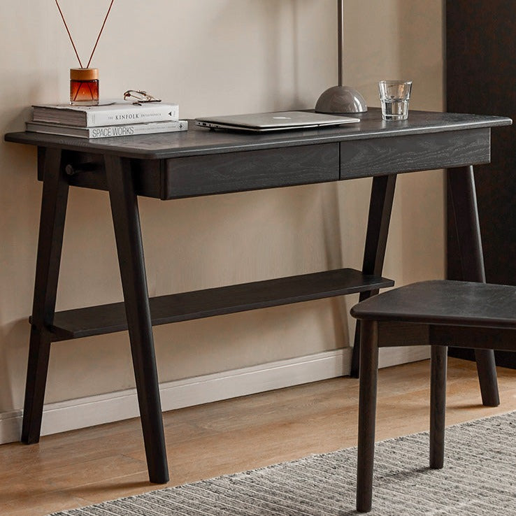 Oak Solid Wood Black Office Desk With Drawer