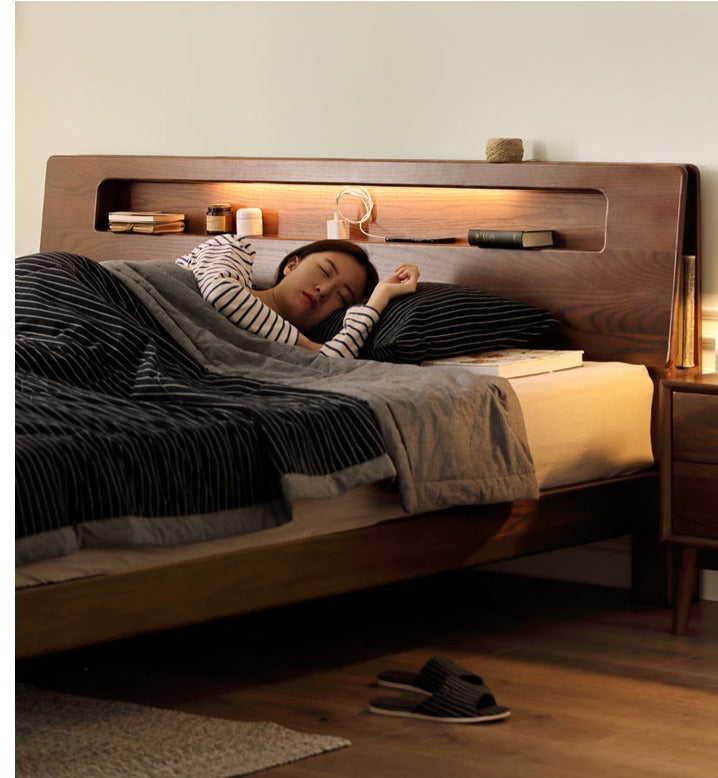 Oak solid wood bed with light walnut-color-USA