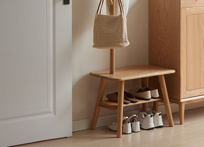Oak Solid Wood Shoe Stool With Hanger Cabinet