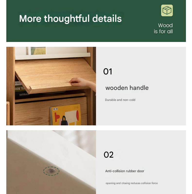 Oak Solid Wood Flip Door Modern Side Cabinet