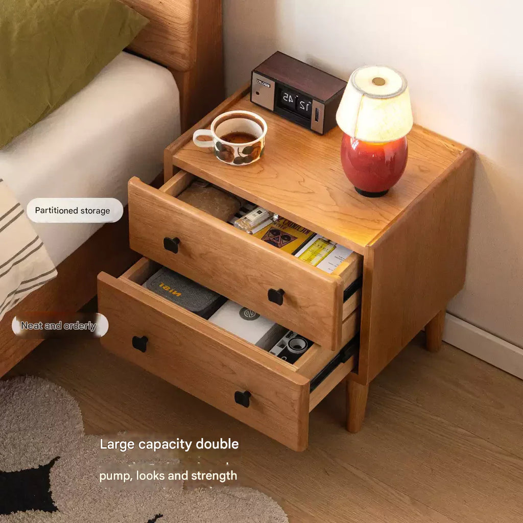 Cherry Solid Wood Retro Two Drawn Nightstand