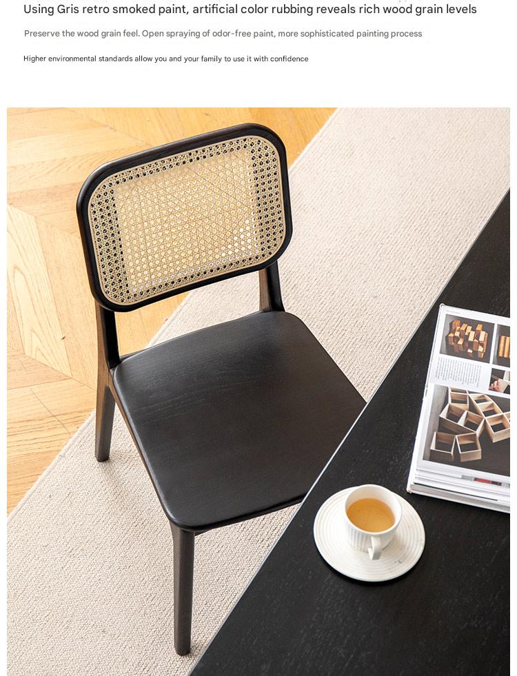 4 pcs Oak Solid Wood Back Rattan Dining Chair