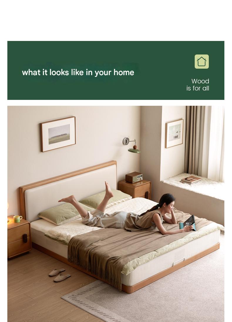 Beech Solid Wood Modern Simple Soft Leaning Platform Bed