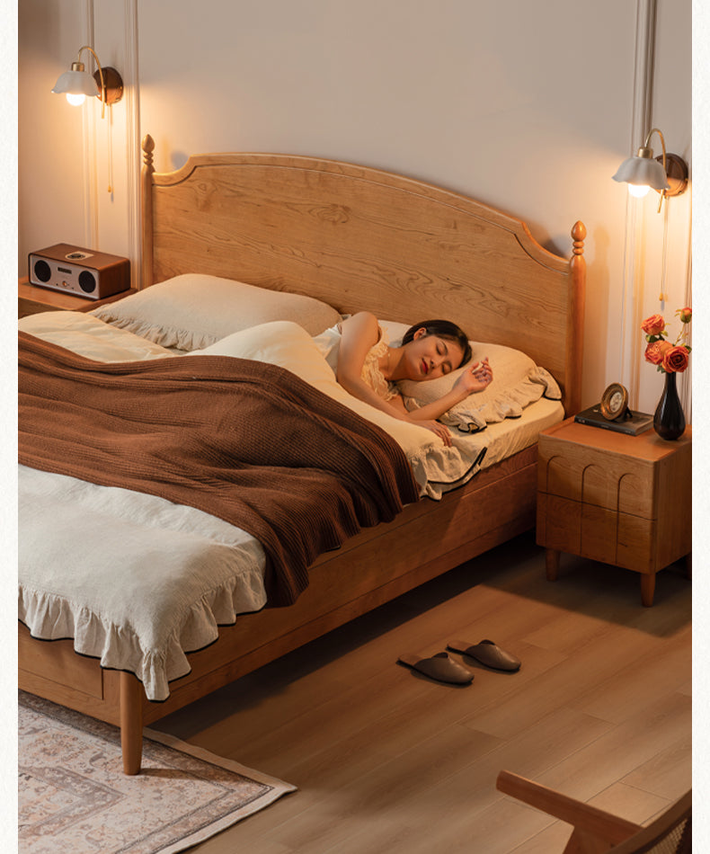 Cherry solid wood French retro storage bed