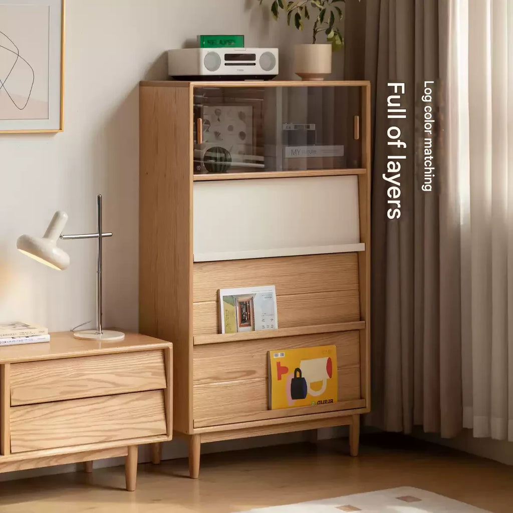 Oak Solid Wood Flip Door Modern Side Cabinet