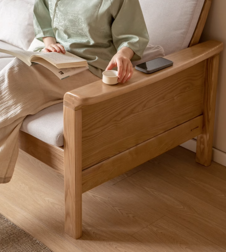 Ash Solid Wood Dual-purpose Fabric Sofa.