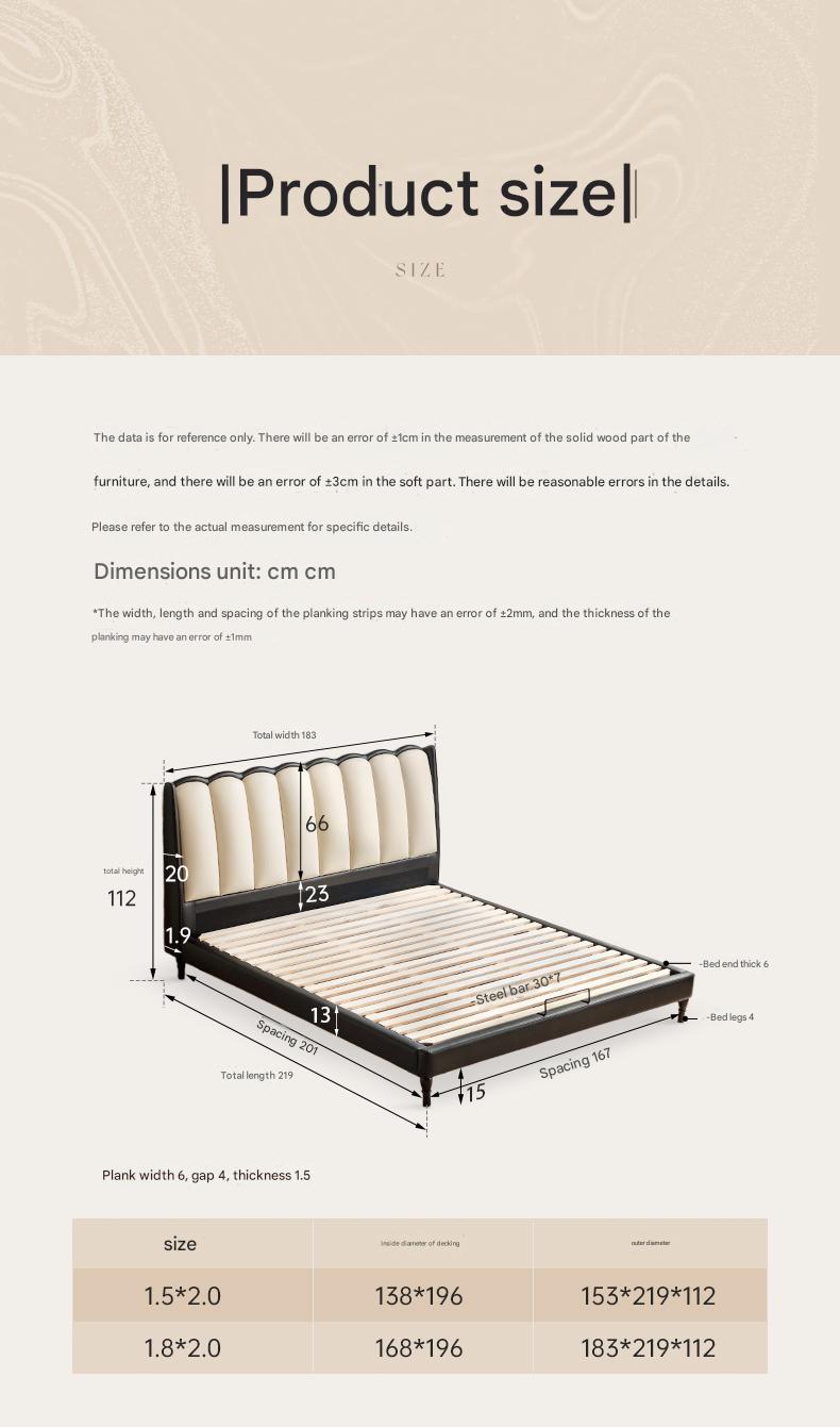 Ash Solid Wood Genuine Leather French Retro Art Bed