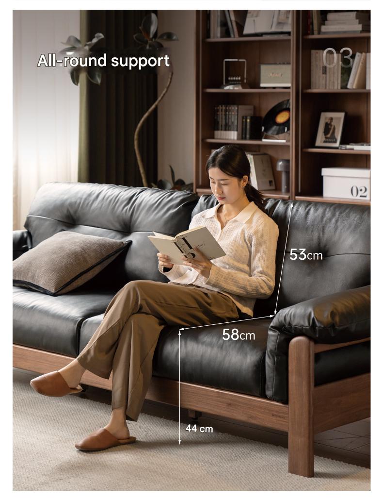 Black Walnut, Ash Solid Wood Modern Sofa