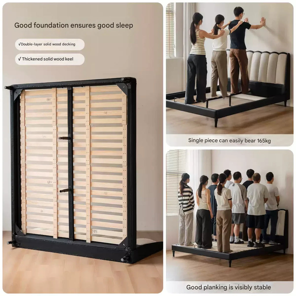 Ash Solid Wood Genuine Leather French Retro Art Bed