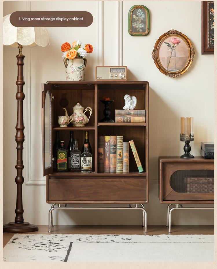 Black Walnut Solid Wood French Retro Side Cabinet