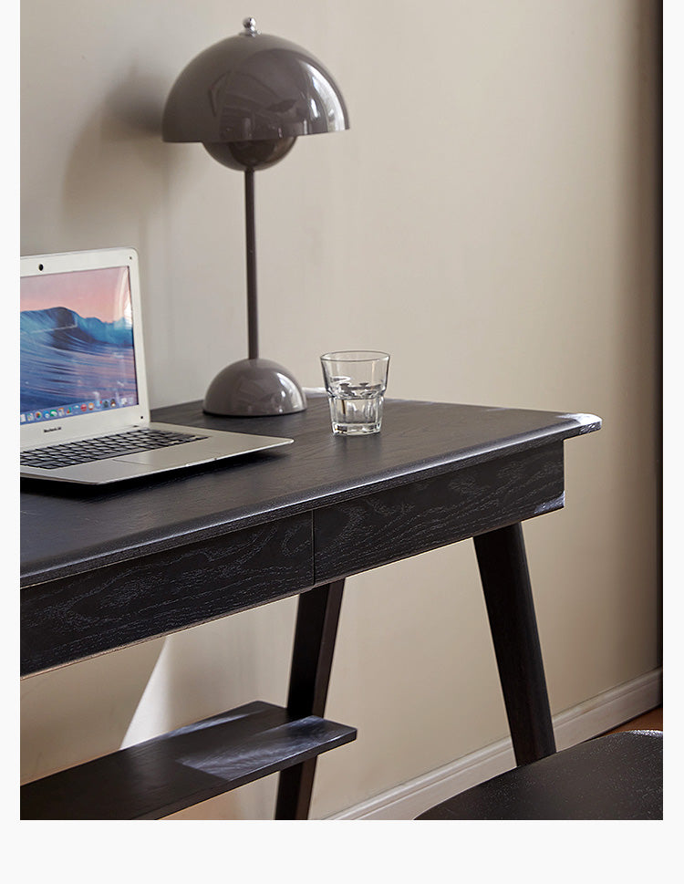 Oak Solid Wood Black Office Desk With Drawer