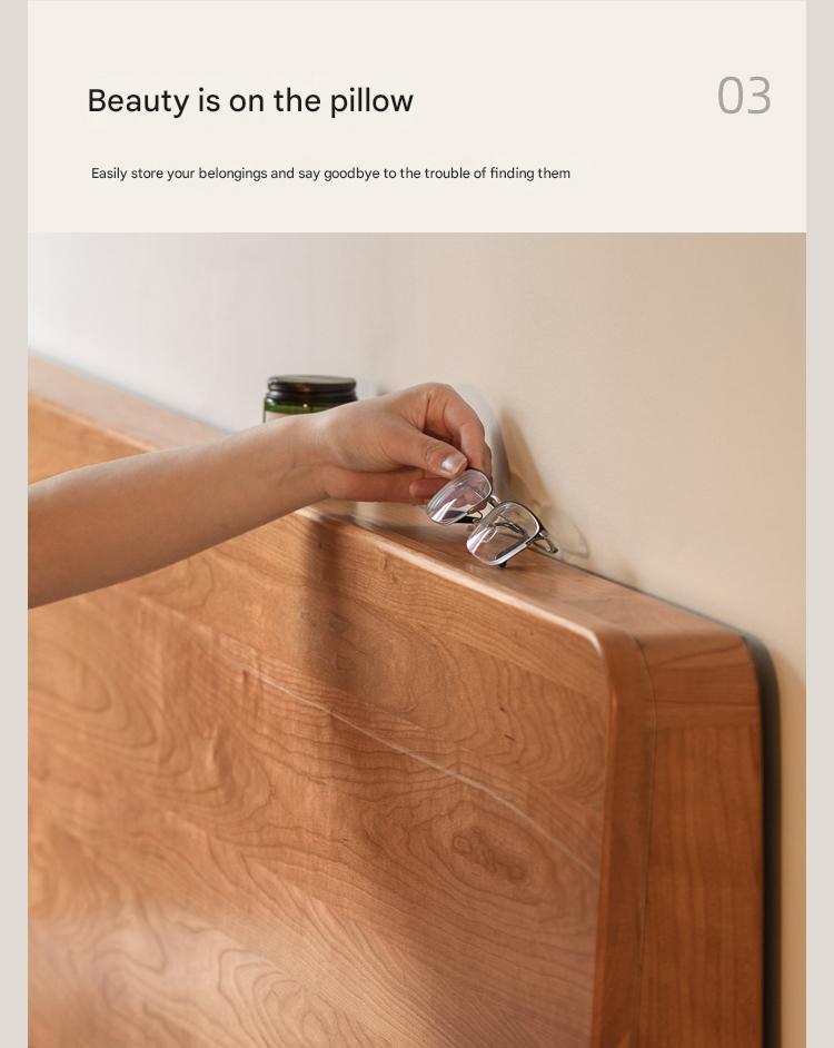 Cherry Solid Wood Modern Multifunctional Night Light Double Bed