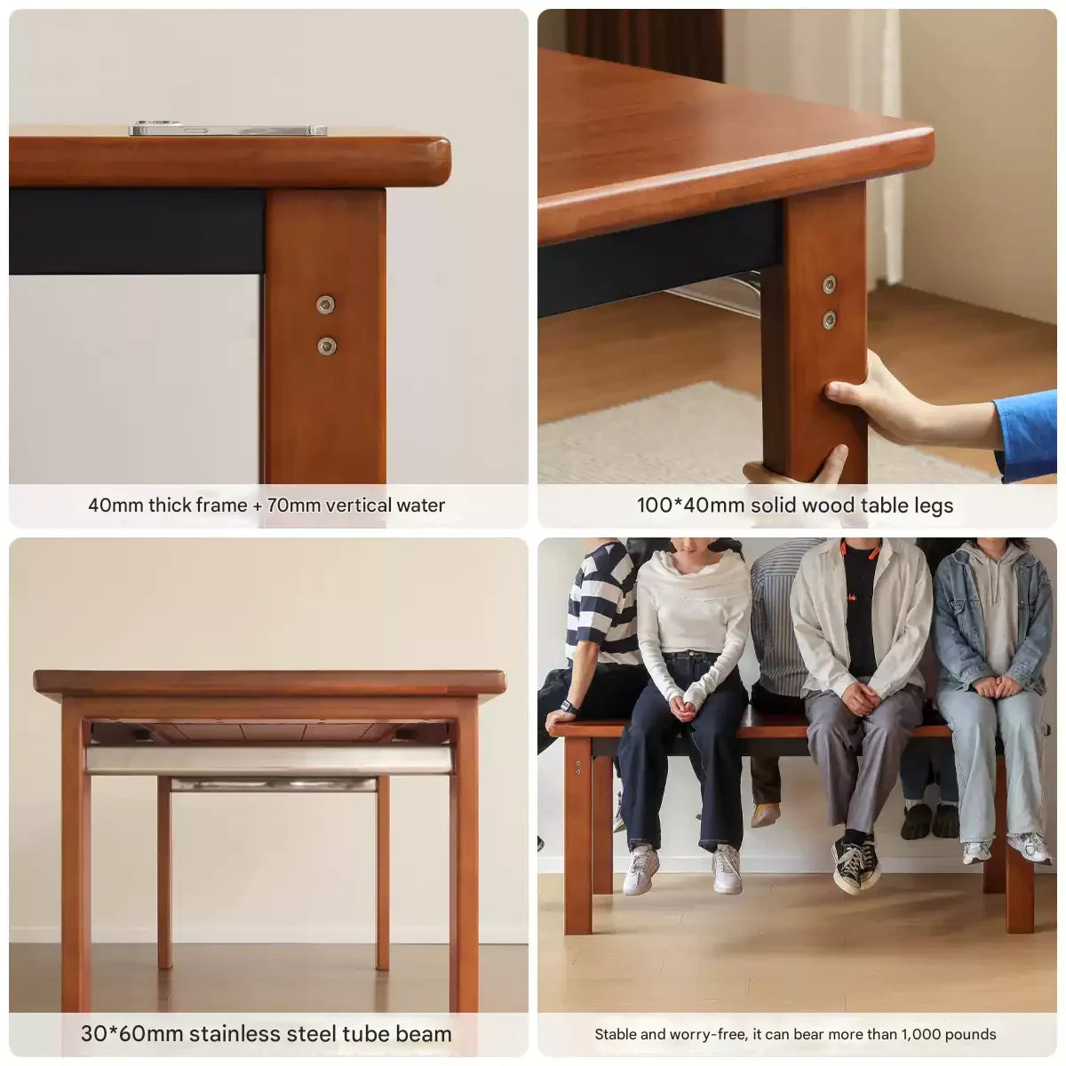 Poplar Solid Wood Bauhaus Retro Antique Style Dining Table