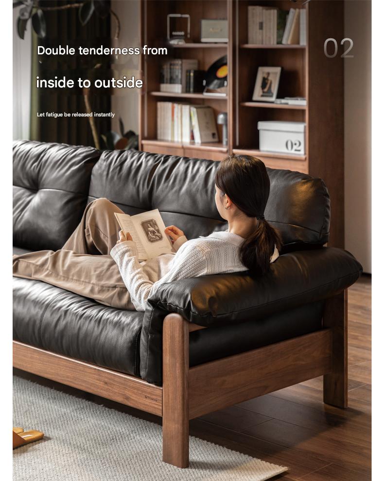 Black Walnut, Ash Solid Wood Modern Sofa