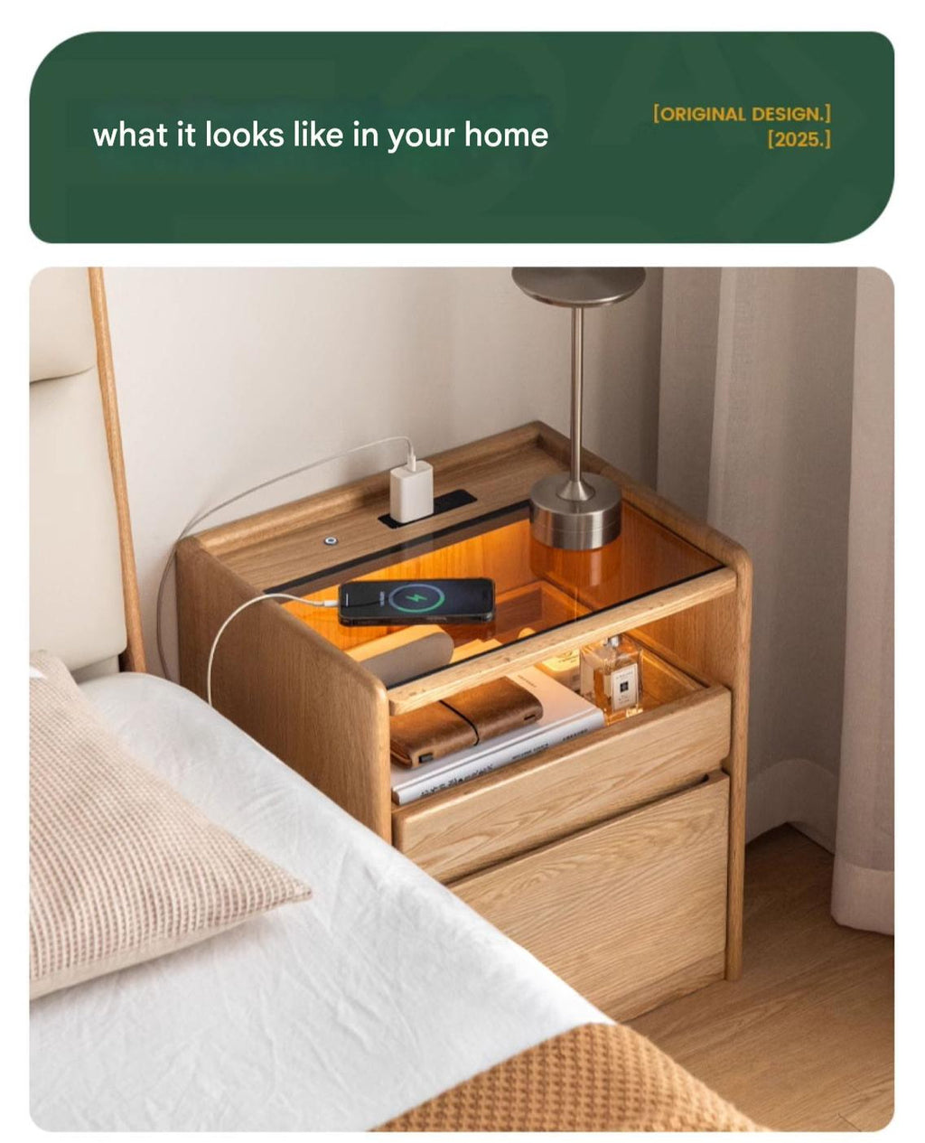 Oak, Ash Solid Wood Modern Nightstand