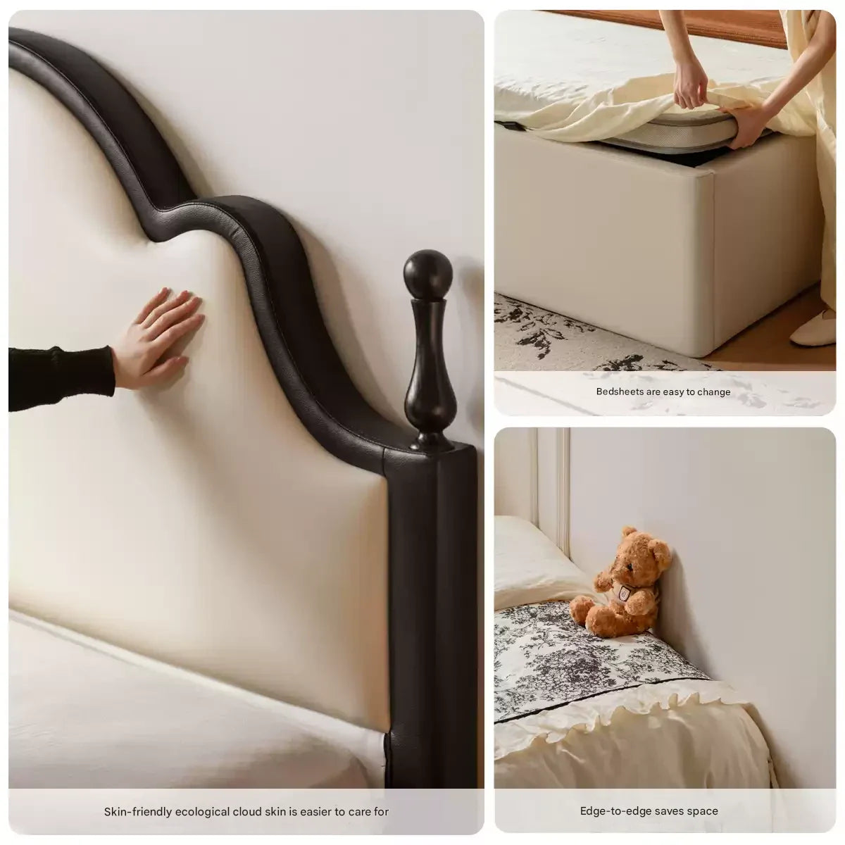 Ecological Cloud Leather French Retro Edge White Box Bed