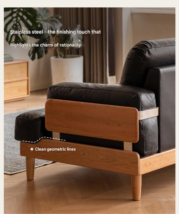 Cherry Solid Wood Modern Leather Sofa