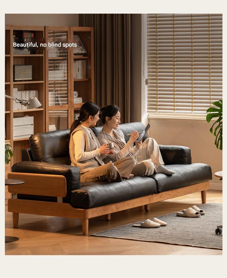 Cherry Solid Wood Modern Leather Sofa