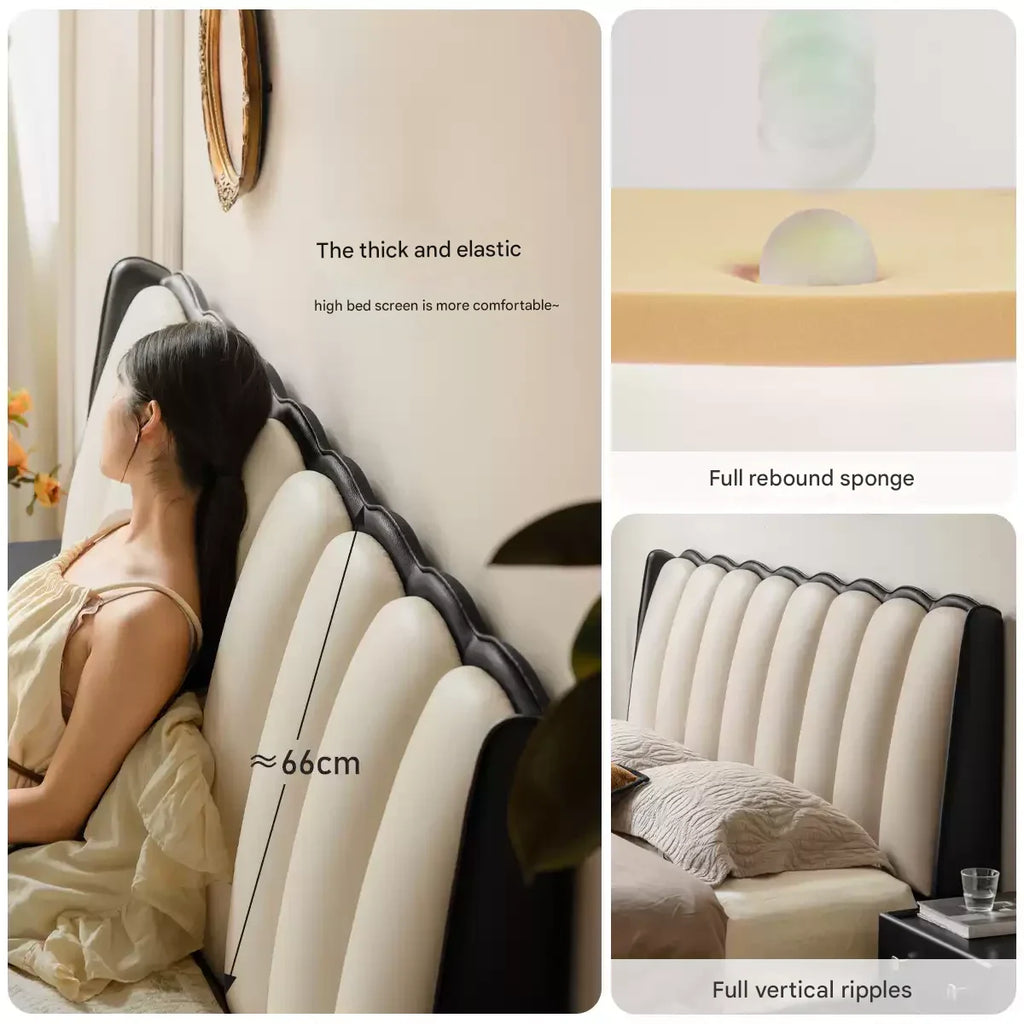 Ash Solid Wood Genuine Leather French Retro Art Bed