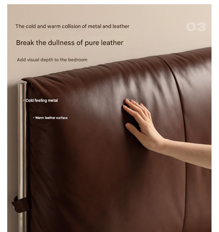 Leather Italian Light Luxury Brown Double Bed