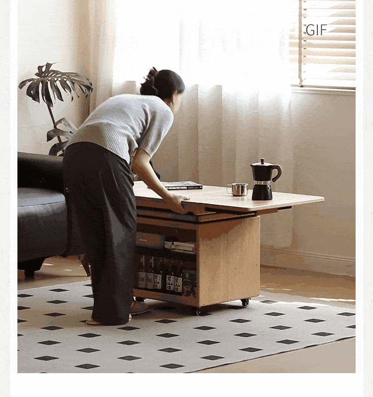 Oak Solid Wood Modern Style Lifting Mobile Coffee Table