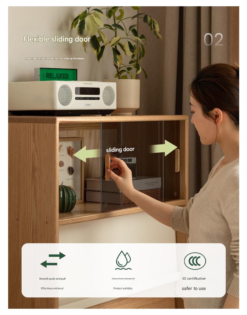 Oak Solid Wood Flip Door Modern Side Cabinet